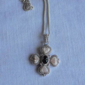 Judith Ripka SS  Pink Mother of Pearl Cross Pendat